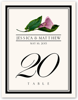 Calla Lily (fuschia) Flower Assortment Wedding Table Number
